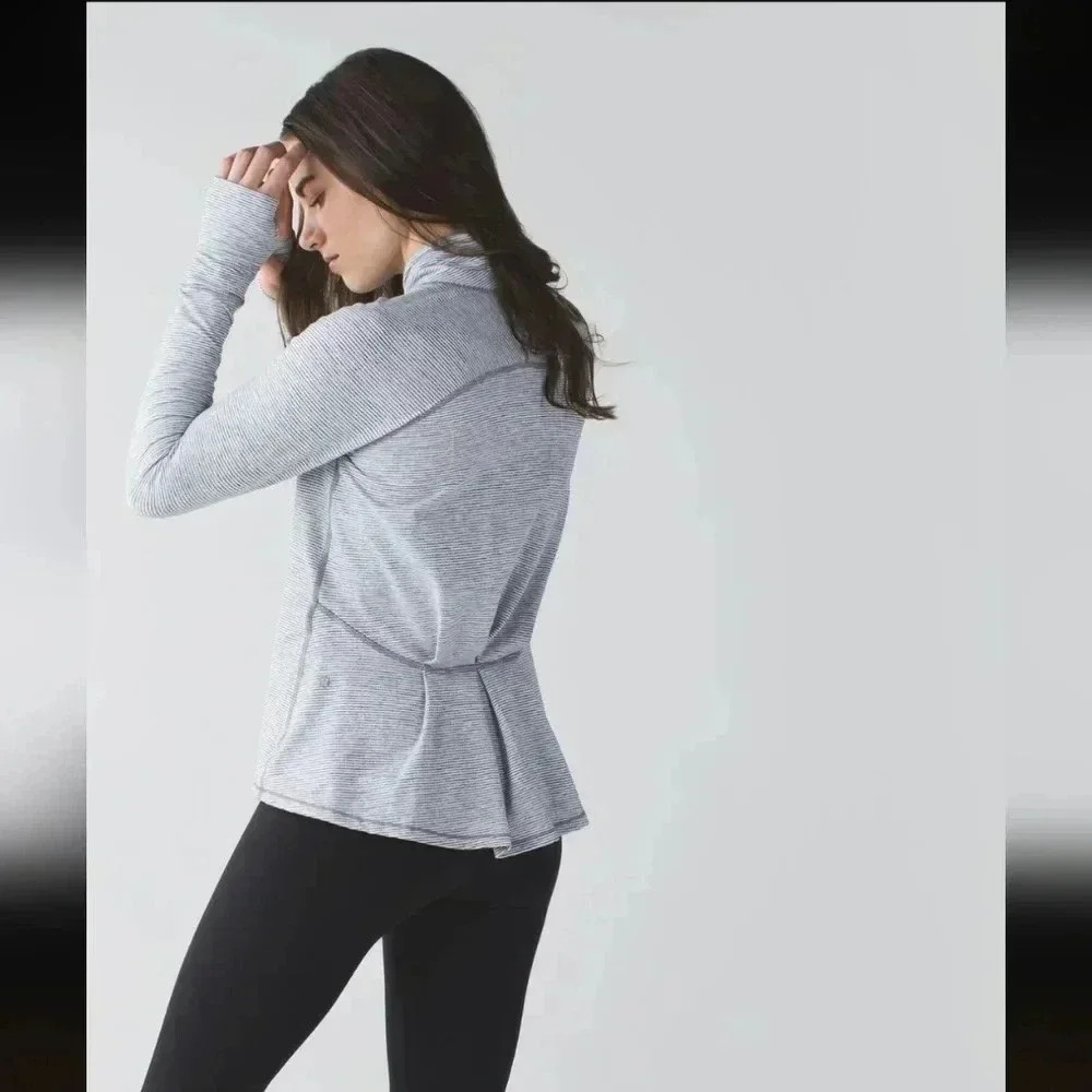 Lululemon Warm Your Core Long Sleeve Teetonka Stripe Heathered Slate White